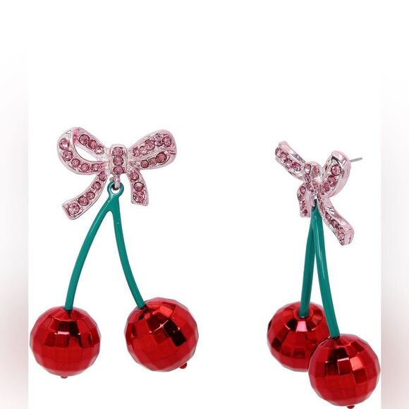 Betsey Johnson Cherry Bow Drop Earrings – Fun & Playful - Picture 1 of 5